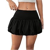 RoseSeek Women's Ruffle Hem Mini Bubble Skirts Elastic Waist Summer A Line Puffy Skirt