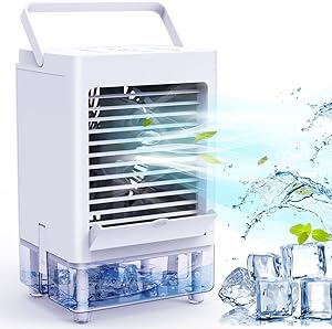Portable Air Conditioner Fan with 3 Wind Speeds, 5000mAh Rechargeable Battery Personal Air Cooler with 1/2/4/8H Timer, Ice Air Cooler Fan for Home Office Bedroom Outdoor
