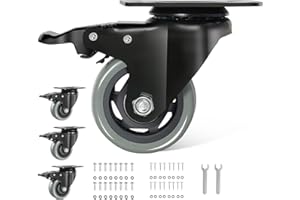 3 Inch Caster Wheels, Casters Set of 4 Heavy Duty, BZOLIHEU Locking Casters, Silent Top Plate Swivel Casters with Brake, Polyurethane Castor Wheels for Furniture and Workbench Cart