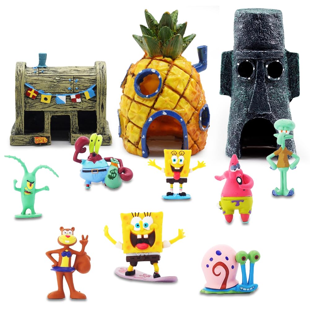11er Pack Aquarium Decoration, Fish Tank Ornament Ornaments, Fish Tank Resin Decoration Pineapple House Betta Fish House Aquatic Caves Hide Hut Fish Tank Decorations for Freshwater Saltwater Fish Tank