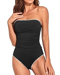 Holipick Women Black with White One Piece Swimsuits