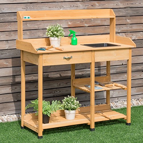Outdoor Lawn Patio Potting Bench Storage Table Shelf