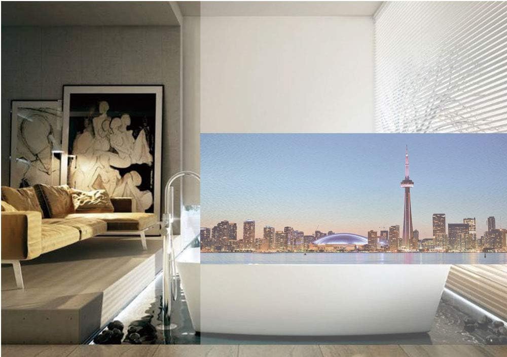 Modern 3D Window Film,Canadian Skyline Toronto City with Lake Panorama at Evening Urban Scenery Decorative No Glue Privacy Frosted Window Glass Films for Home Kitchen Bathroom Office,Light Blue Cinnam