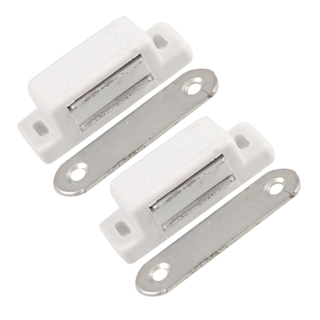 2 x White Plastic Shell Metal Plate Cabinet Door Cupboard Magnetic Catch 1.9"