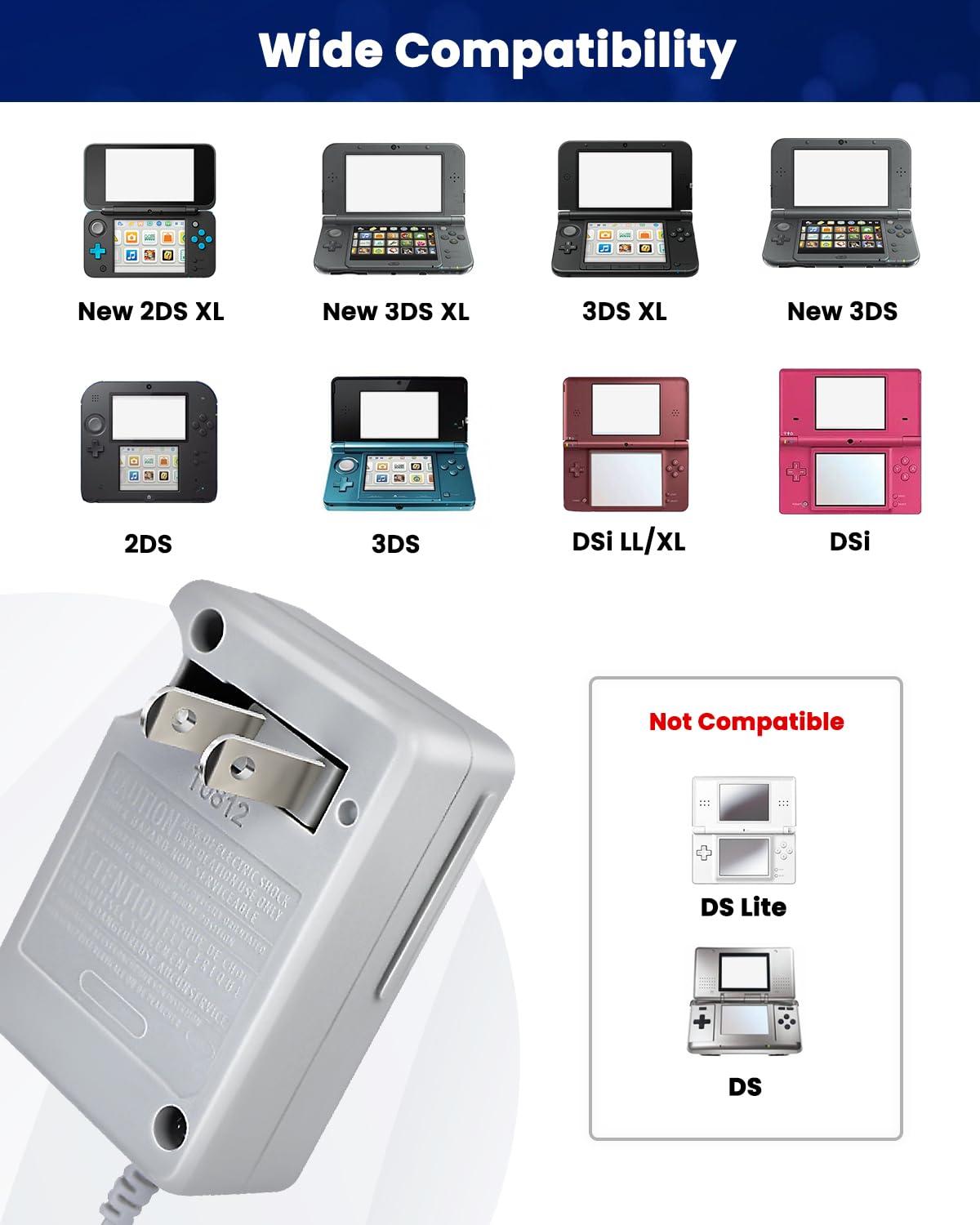 AC Adapter Game Charger for Dsi Ndsi 3DS/3DSXL/New 3DS/New 3Dsll/2DS/Dsi/Dsixl 2 Pack with Stylus Pen