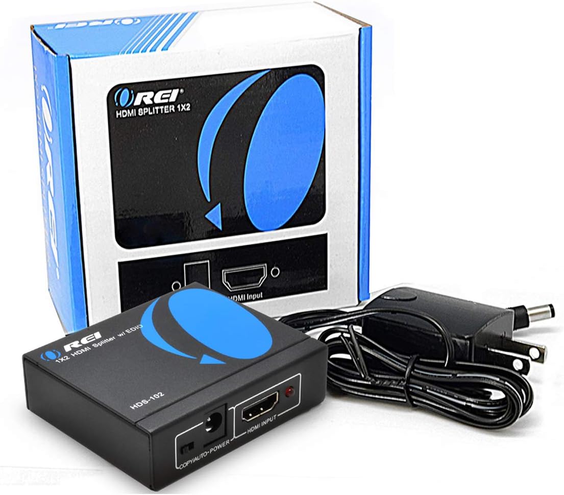 4K HDMI Splitter 1 in 2 Out by OREI - Ultra HD @ 30 Hz 1x2 Ver. 1.4 HDCP, Power HDMI Supports 3D Full HD 1080P for Xbox, PS4 PS3 Fire Stick Blu Ray Apple TV HDTV - Adapter Included: Home Audio & Theater