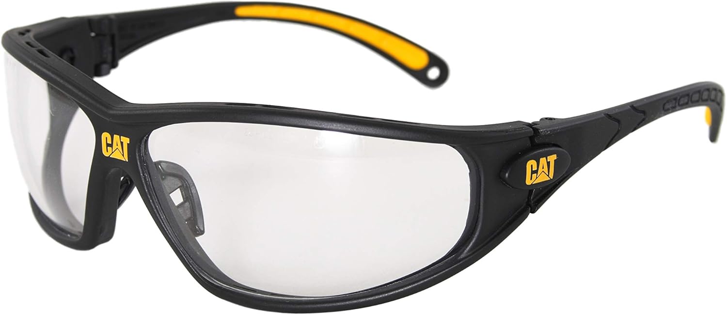 Caterpillar Tread Safety Glasses, Black and Yellow, Clear