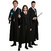 Chicingyou 3 Pcs Adult Wizard Robe Cloak with Hood Costume Set with 3 Pcs Dark Brown Magic Wands Size M Halloween Unisex Hooded Cosplay Cloak for Halloween Dress up Movie Party Men Women Teens