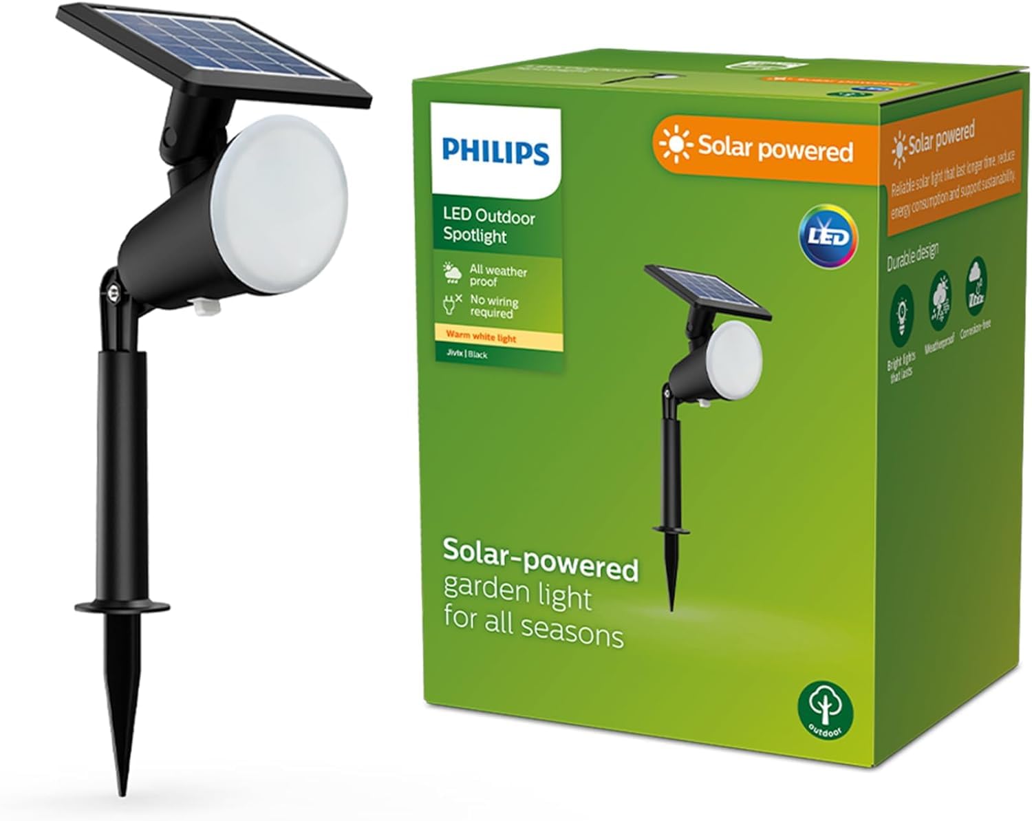 Philips Lighting Nysil Outdoor Solar Security Light 8.7W, 5000K, Black, IP44 Weatherproof