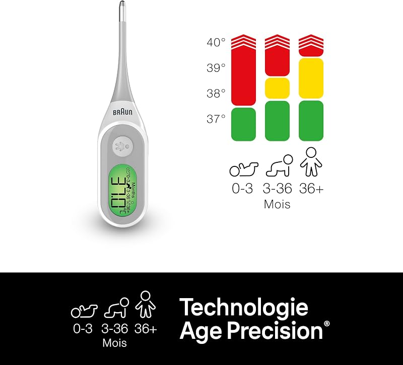 Age Precision Thermomètre numérique | Pour utilisation multi-sites | Voie orale, rectale ou axillaire | Convient aux bébés et aux nourrissons | Marque #1 auprès des médecins(1) | PRT2000