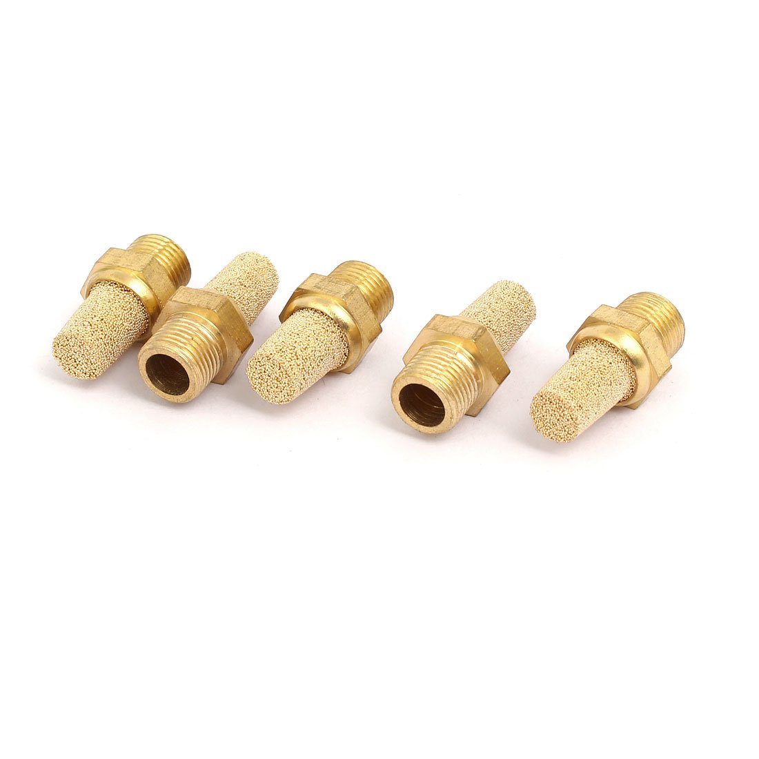 sourcingmap 1/8BSP Male Thread Silencer Noise Exhaust Pneumatic Muffler Brass Tone 5pcs
