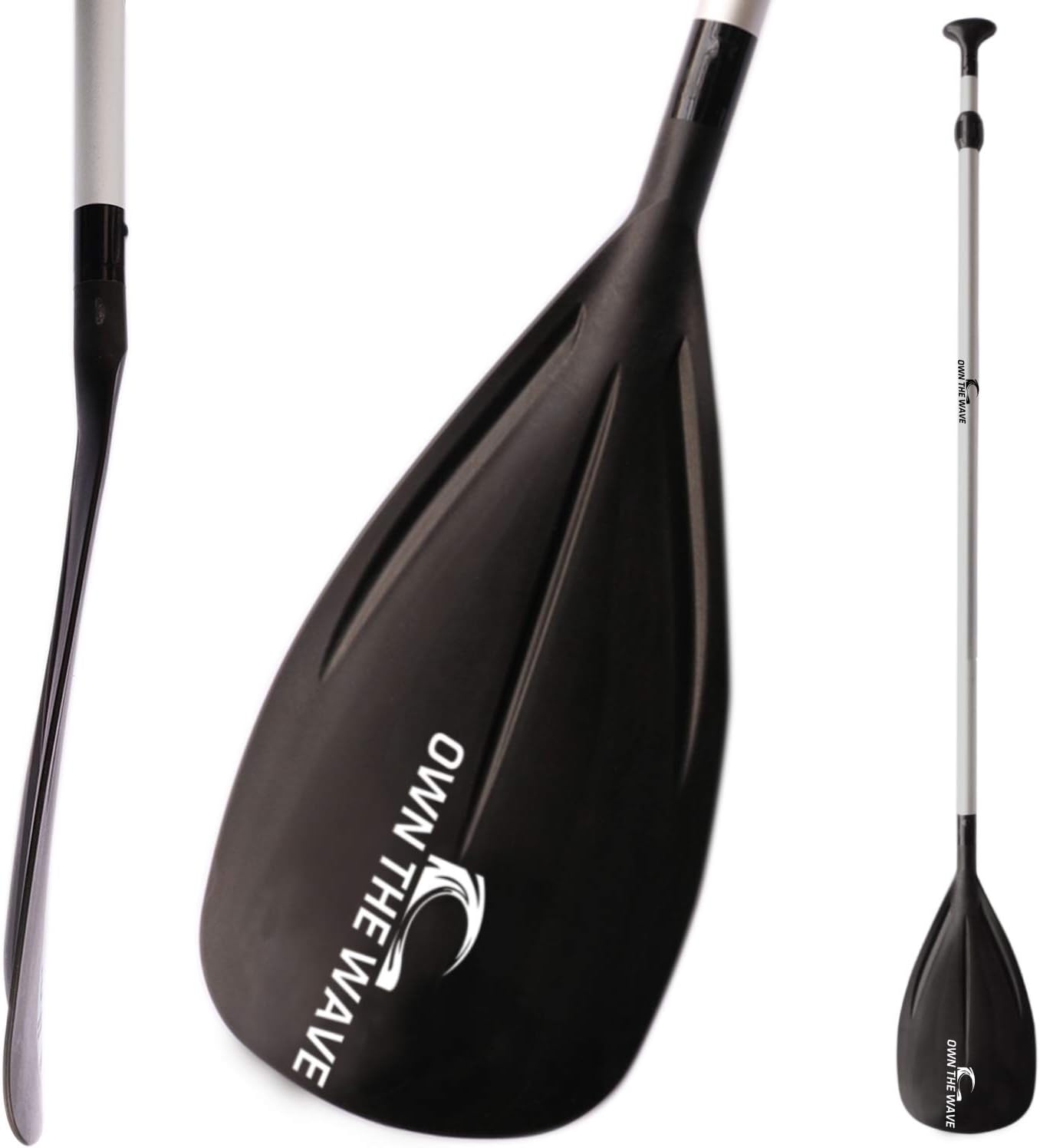Own the Wave 2-Piece or 3-Piece Alloy Adjustable Standup SUP Paddle - Aluminum Shaft and Nylon Blade - Floating Paddleboard Paddle