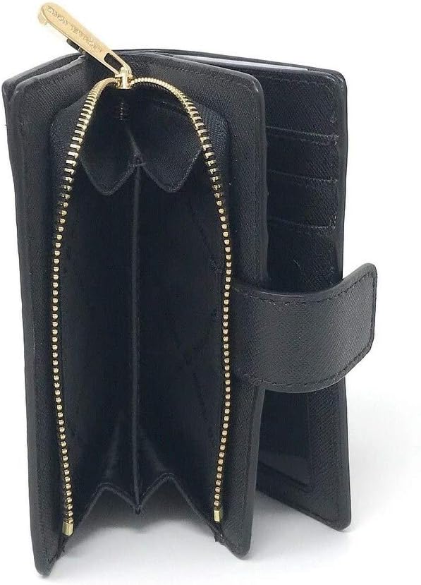 Michael Kors Jet Set Travel Saffiano Leather Bifold Zip Coin Wallet, Black Saffiano, M, Bifold Wallet - Image 3
