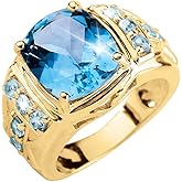 NFYBD 10K 14K 18K Solid Gold 2CT London Blue Topaz Ring for Men Real Yellow Gold Men's Ring Engagement Ring for Men Husband Wedding Anniversary Size 4-16