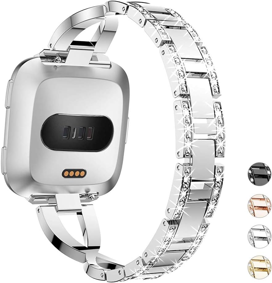 Dboer Watch Band Compatible with Fitbit Versa Band Metal Replacement Bands Bling Bracelets for Fitbit Versa Watch Band Stainless Steel Wristband for Fitbit Versa Slim Band for Women