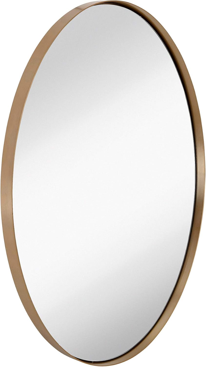 Hamilton Hills Contemporary Brushed Metal Wall Mirror | Oval Gold Framed Rounded Deep Set Design | Mirrored Hangs Horizontal or Vertical (24" x 36"): Home & Kitchen
