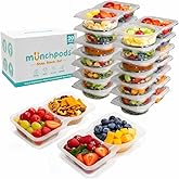 Munchpods Reusable Snack Containers with Lids 20Pcs, Portion control containers, Snack Pack Containers,2 Double Compartment Snack Containers for Kids On the Go Meals, Camping Condiment Snack Tray Prep