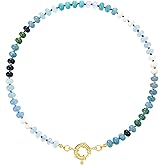 KissYan Beaded Gemstone Necklace for Women, Colorful Boho Bead Choker Natural Stone Surfer Beach Necklaces 14K Gold Plated Summer Handmade Jewelry