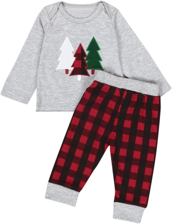 Baby Clothes,Infant Toddler Boy Christmas Clothes Set T-Shirt+Plaid Pants 2PCS Outfits Sleepwear Pajamas Set