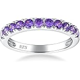 RANDES Half Eternity Band Rings for Women Sterling Silver/14K Gold Plated Created Ruby/Sapphire/Emerald/Amethyst Gemstone 3mm Stacking Wedding Bands Size 6-10