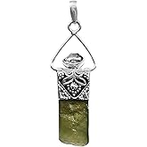 atharv JEWELS 925 Sterling Silver Moldavite Necklace Real for Women Men Healing Crystal with Silver Chain Green Natural Energy Gemstone Pendant for Protection and Healing