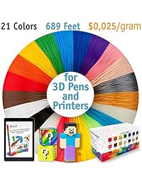 Recambios de filamentos para bolígrafos 3D Juego de 21 colores premium Bonus 200 plantillas libro electrónico incluye 6 brillantes en la oscuridad