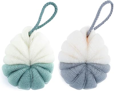 Omenluck 2Pcs Loofah Sponge Shower Ball Back Scrubber Exfoliating Mesh Pouf