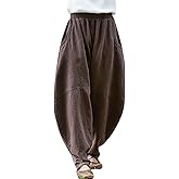 IXIMO Women's Cotton Linen Pants Casual Elastic Waist Lantern Slacks Loose Fit Baggy Patchwork Trousers