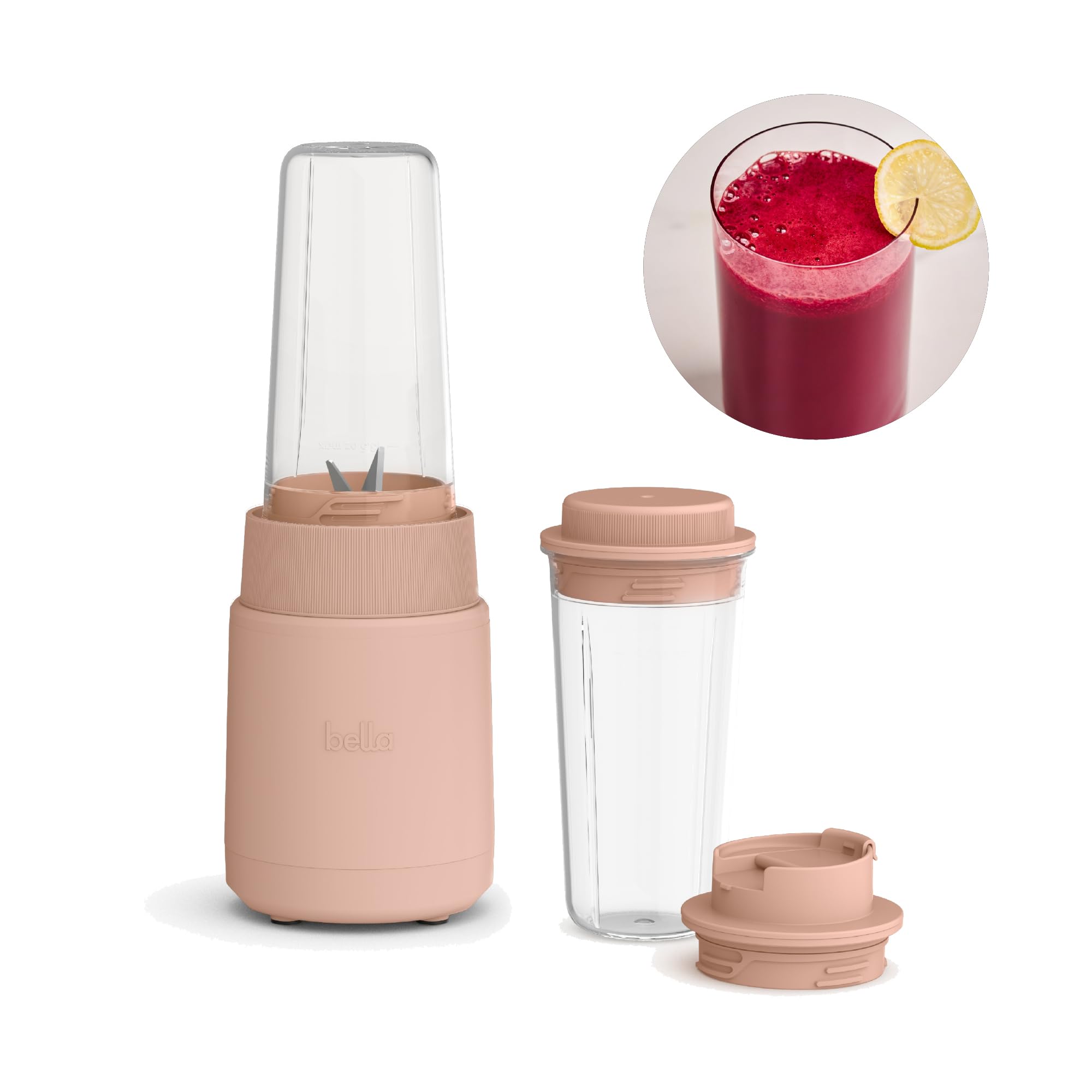Photo 1 of bella 6 Pcs Portable Rocket Blender, Juicer & Smoothie Maker, Press & Twist Design, EverGood™ & BPA Free Dishwasher Safe Parts, 4 Tip Stainless Steel Blade, Cord Wrap, 240 Watt Motor, Blossom