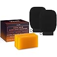 Valitic 2 Pack Kojic Acid Dark Spot Corrector Soap Bars with Vitamin C, Retinol, Collagen, Turmeric - Original Japanese Complex with Hyaluronic Acid & A Pair of Black Exfoliating Gloves for Body Scrub