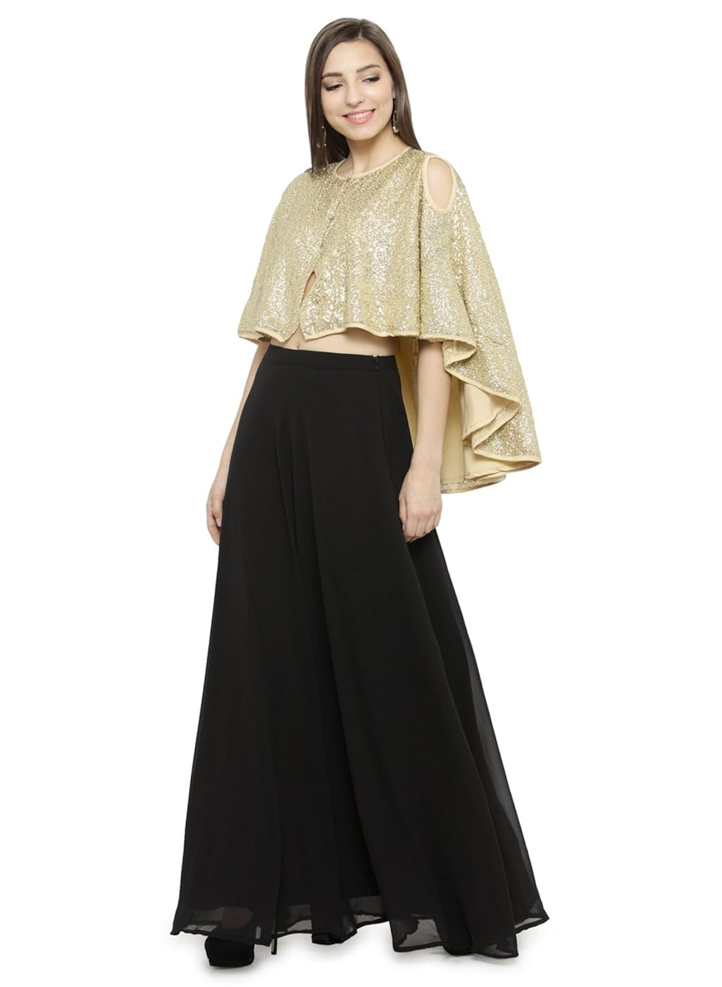 just wow black poly georgette women's dress