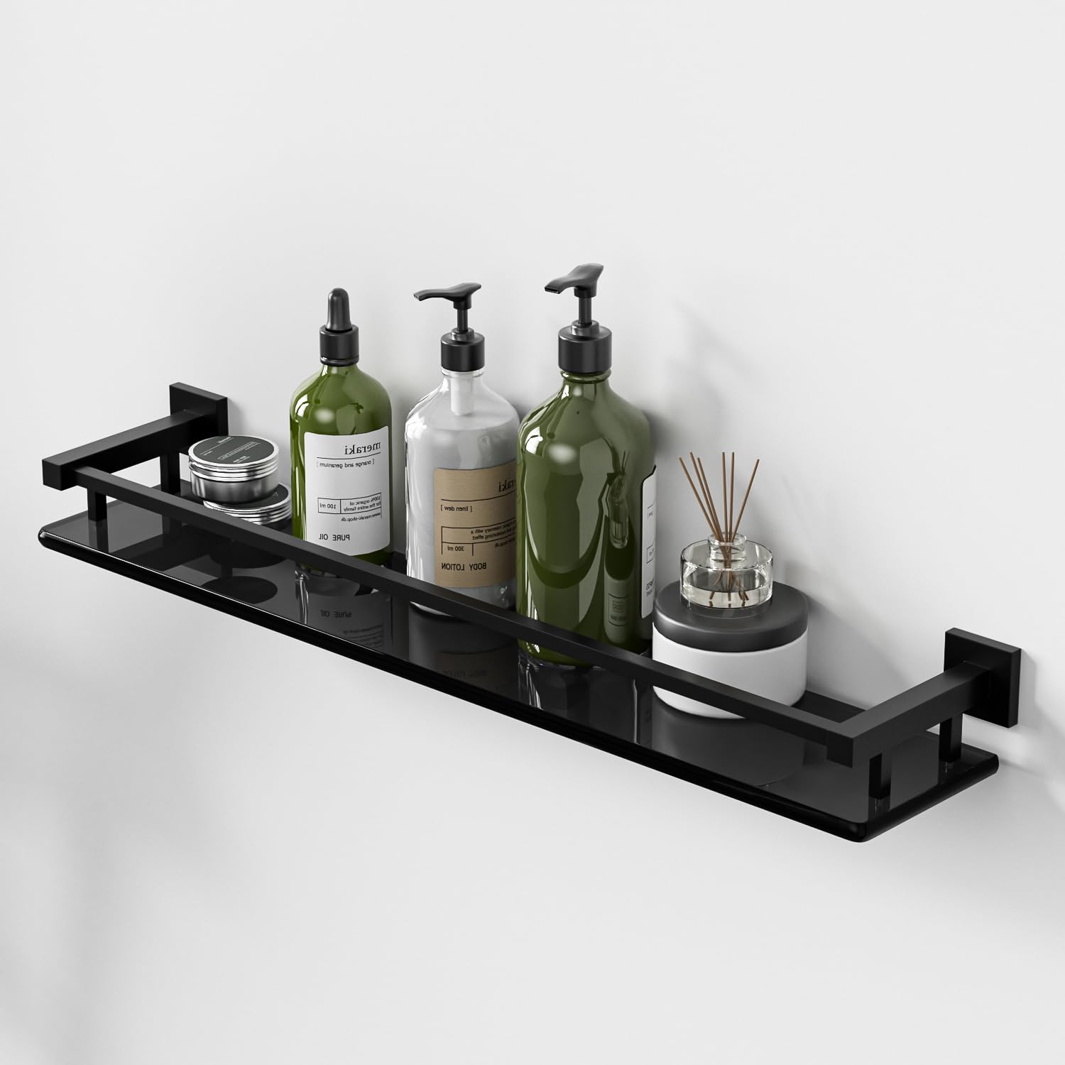 Photo 1 of Alise Bathroom Shelf Wall Mounted, Matte Black Large Capacity Glass Shelf for Bathroom, 24 inch