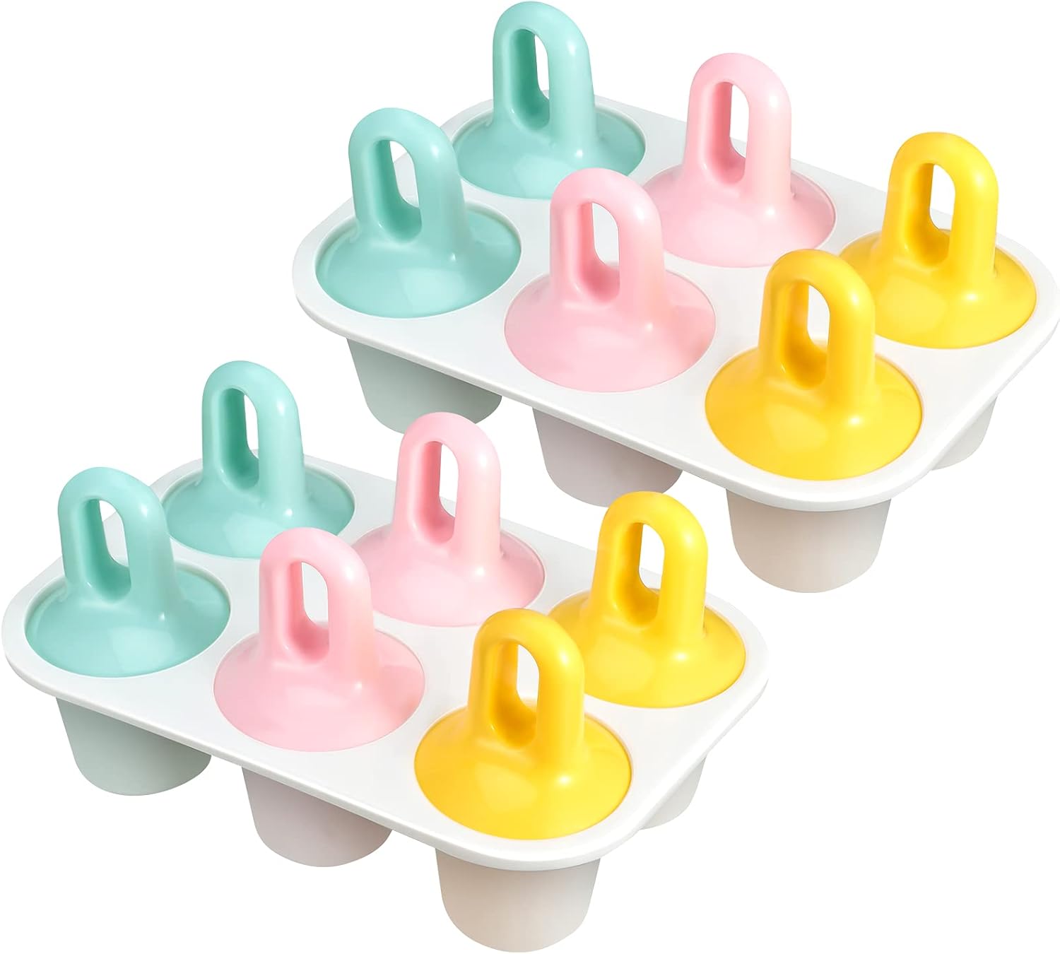 2 Sets 6 Cavity Fresh Food Freezer Pops with Easy Grip Handles Small Ice Pop Molds for Baby, Funny Cute Pop Grip Molds Baby Food Freezer Tray