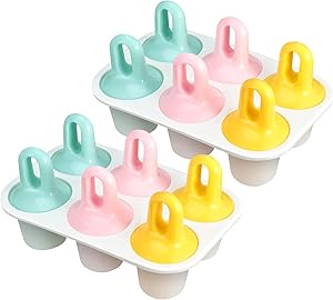 2 Sets 6 Cavity Fresh Food Freezer Pops with Easy Grip Handles Small Ice Pop Molds for Baby, Funny Cute Pop Grip Molds Baby Food Freezer Tray