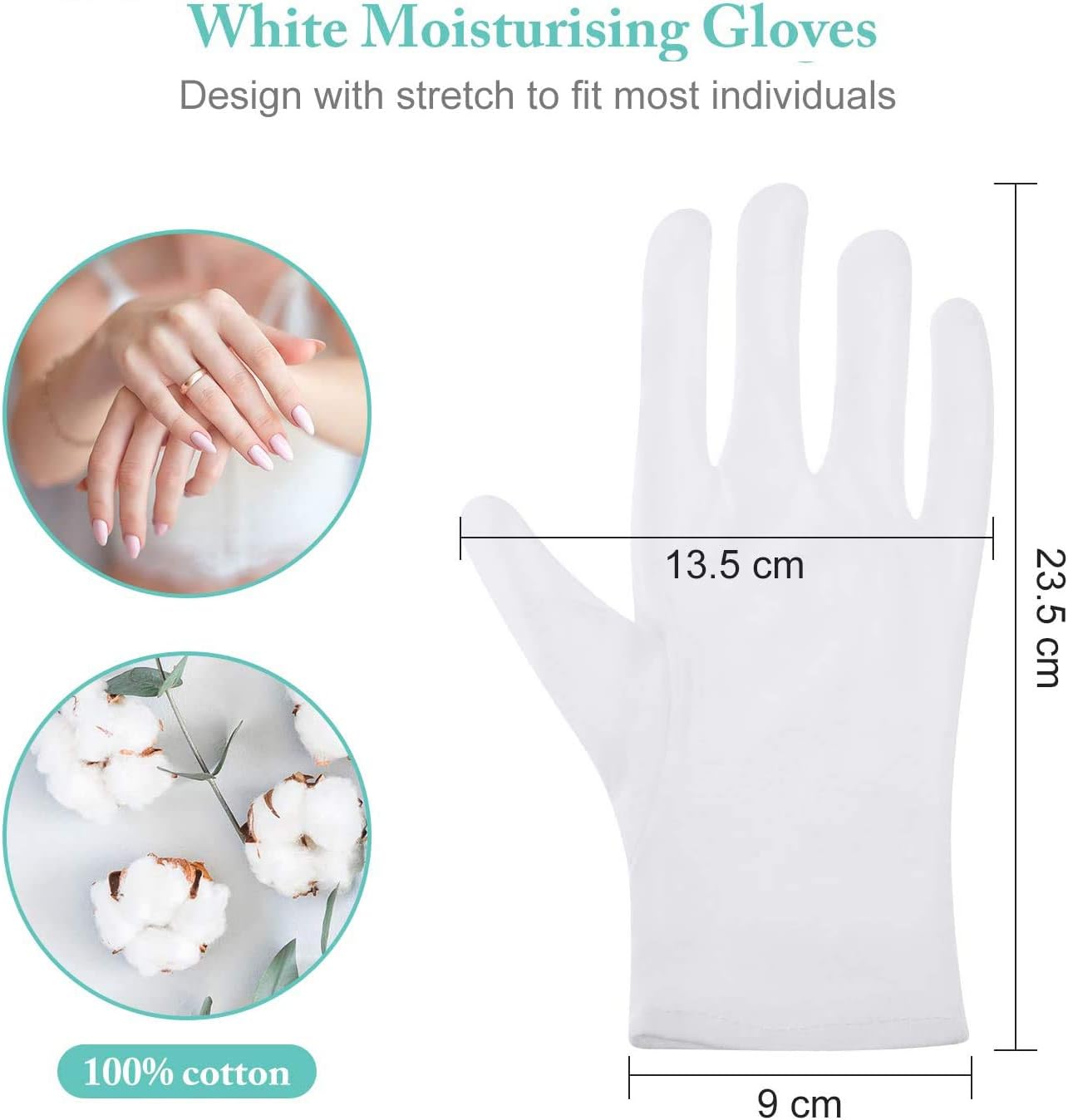 100 Cotton Gloves for Eczema,3 Pairs White Cotton Moisturizing Gloves