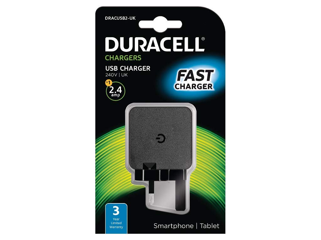 Duracell UK to USB Travel Charger (No Cable) 2.1A - Black