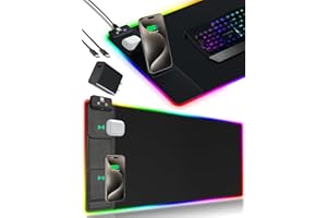MIRODDI XXL Mouse Pad with Phone Holder, RGB Desk Mat with 15W Fast Charging, LED Large Gaming Mouse Pad with 11 Lights Colors, Long Mouse Pads, Waterproof Non-Slip Desk Pad for Gamer Esports Pros