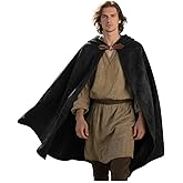 Joukavor Velvet Hooded Cloak Medieval Renaissance Cape with Hood for Men Women Halloween Costume
