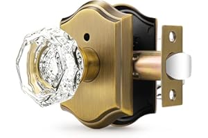 Orger Octagonal Crystal Door Knob 1 Pack, Interior Privacy Door Handle for Bed/Bathroom with Pin Lock Inside, Antique Bronze Vintage Rosette Door Knob with Heavy Duty Genuine Glass