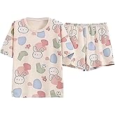RoseSeek Women's 2 Piece Graphic Pajama Set Short Sleeve Tee and Shorts Sleep Loungewear Soft Pj Sets
