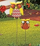 Set of 2 Owl Metal Whimsical Cute Autumn Harvest Outdoor Yard Garden Stake Decor