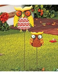 Lawn & Patio: Set of 2 Owl Metal Whimsical Cute Autumn Harvest Outdoor Yard Garden Stake Decor - knl store