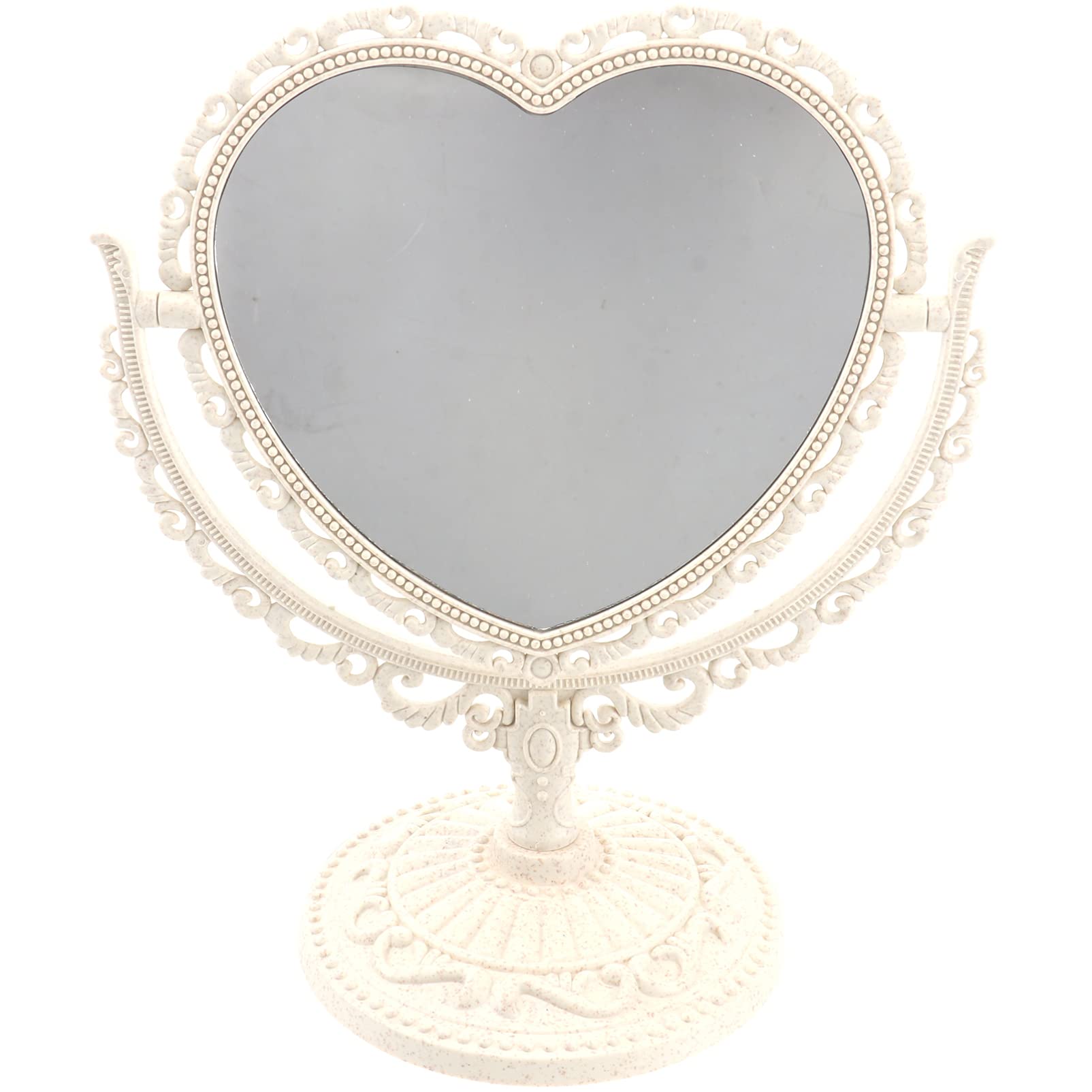 Beaupretty Double Sided Mirror with 360 Degree Rotation Table Top Heart Shape Makeup Cosmetic Mirror (Beige)