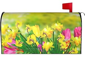 Oplp Spring Flowers Waterproof Mail Cover Magnetic Mailbox Wraps Post Letter Box Cover for Garden Home Decor 21x18 in