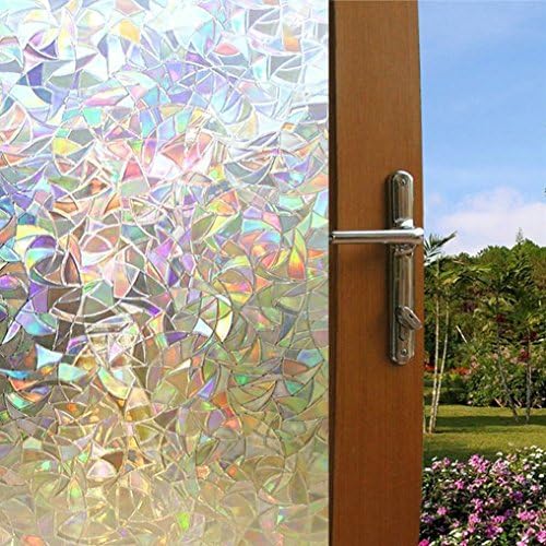 LikeSnow 3D No Glue Privacy Window Film Decorative Waterproof Static Stickers Cling Glass Covering Window Film 17.7" by 78.7" Heat Control & Anti UV Window Cling (Crescent)