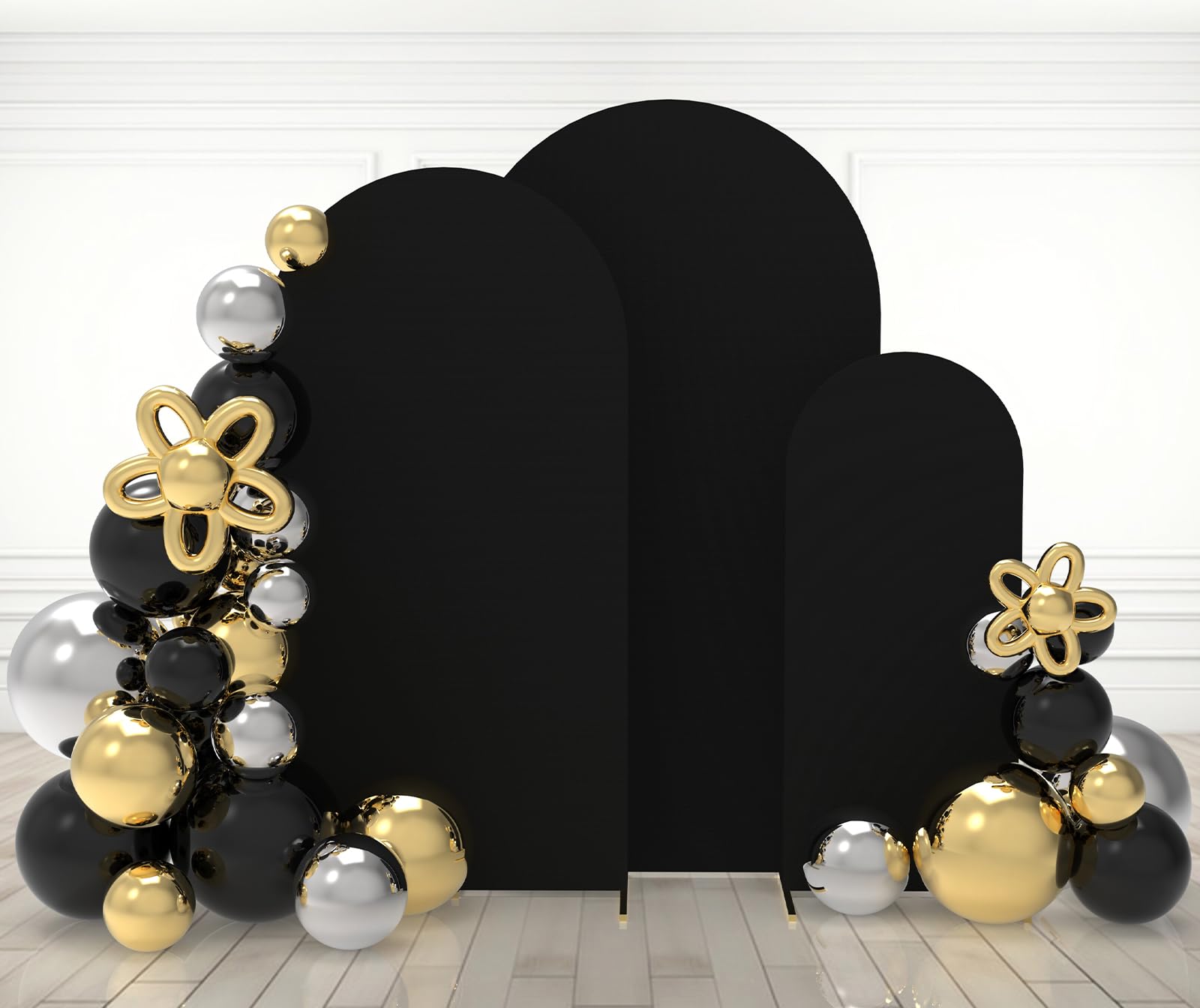 Photo 1 of Babenest Black Wedding Arch Cover Set of 3, Spandex Fitted Arch Backdrop Cover for Photo, Round Top Chiara Stand Cover for Party Birthday Baby Shower Background Decoration?5FT/6.6FT/7.2FT?