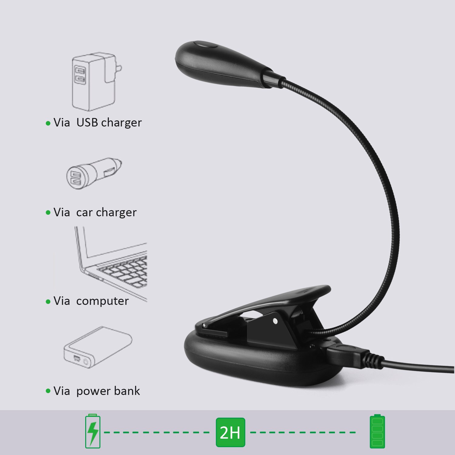 LED Reading Light, 4000K Rechargeable 7 LED Book Light, 2-level Warm Brightness and Flexible Easy Clip On Reading Lamp, Eye Protection Brightness, Best Reading Light for Bedside Night Reading