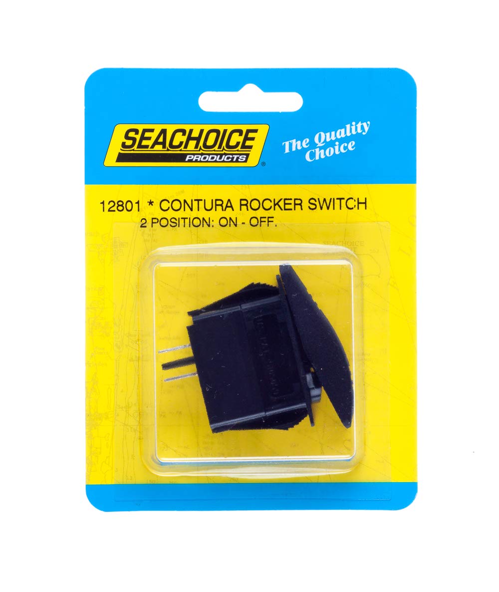 SEACHOICE 12801 Non-Illuminated Contura Rocker Switch On/Off Black