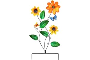 aboxoo 28inch Metal Flowers Garden Stake Decor, Metal Art Colorful Look & Personalities Sunflowers and Butterfly Decoration, Yard Outdoor Lawn Pathway Patio Ornaments