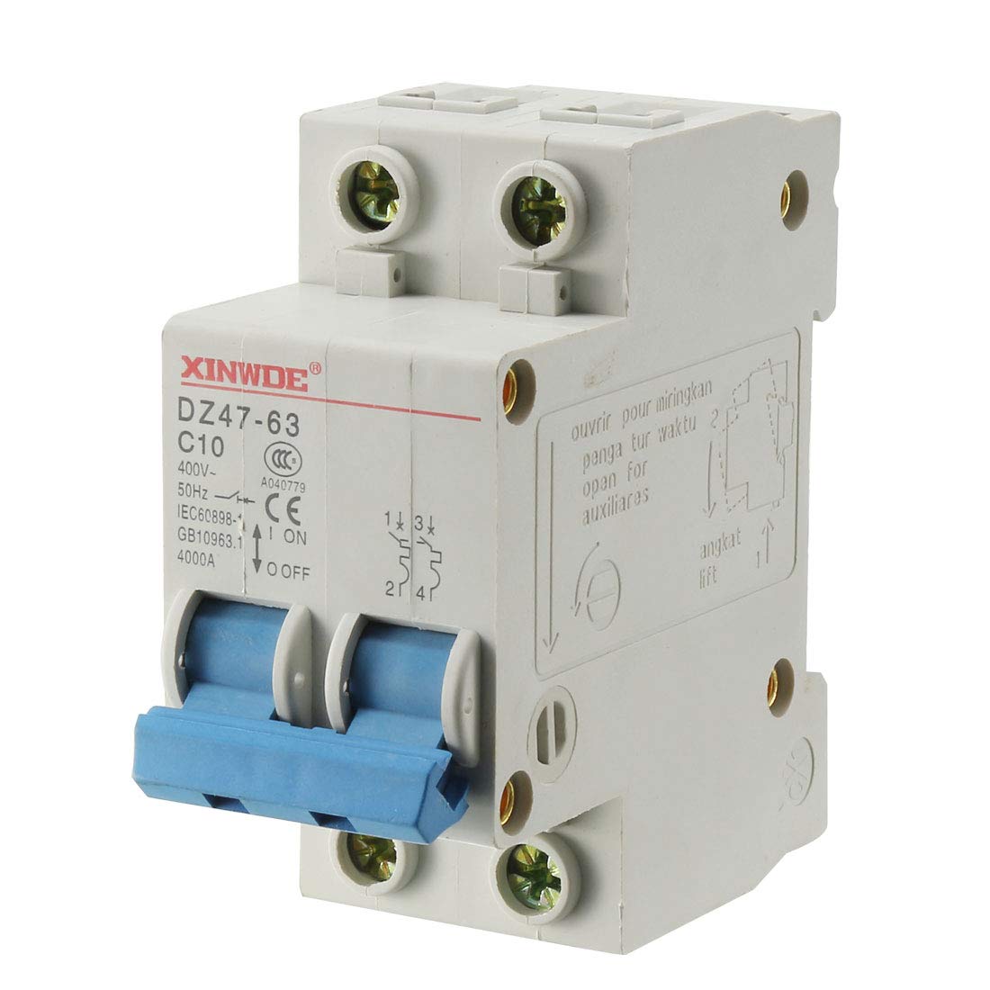 sourcing map 2 Poles 10A 400V Low-voltage Miniature Circuit Breaker Din Rail Mount DZ47-63 C10